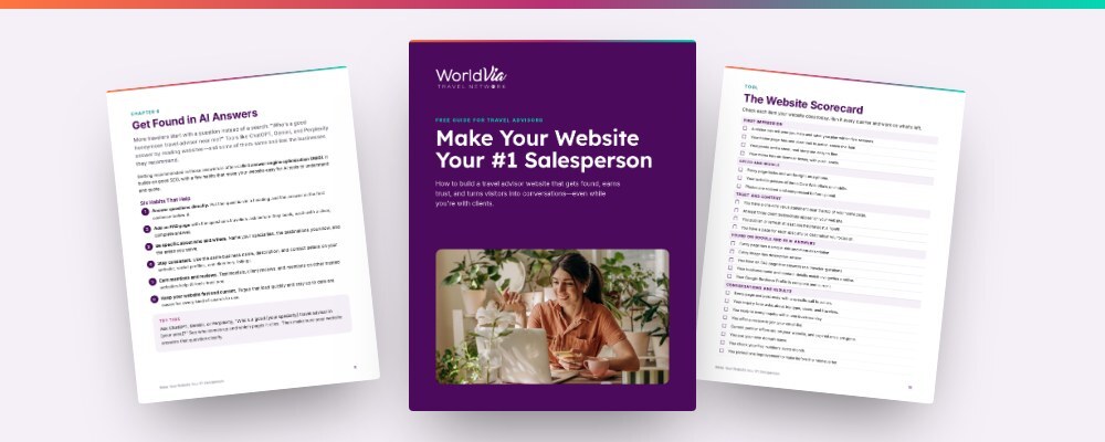 Pages from the Make Your Website Your #1 Salesperson guide, including the AI answers chapter and the Website Scorecard